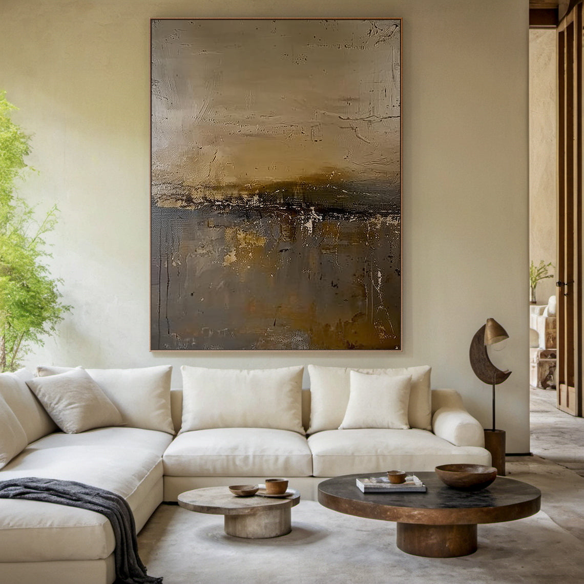 Modern Abstract Wall Art Beige Brown Neutral Entryway Decor Painting AURA197