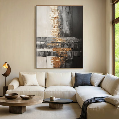 Bronze Axis Canvas — Charcoal & Ivory Textured Wall Art – AURA102