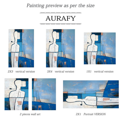 Abstract Blue Art Hand-Painted Tactile Brushstroke Modern Geometric Figure With Orange Accents AURA647