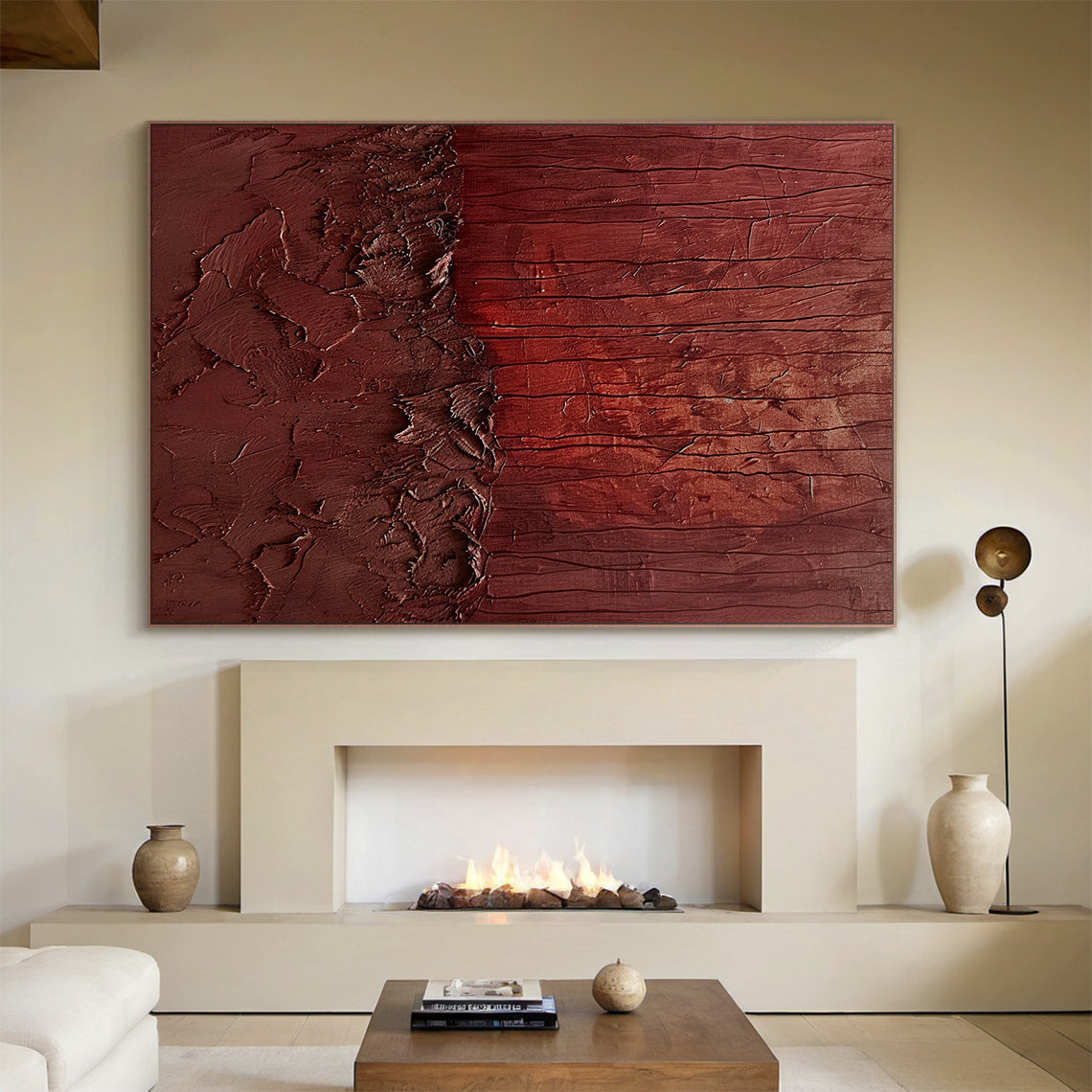 Wabi-Sabi Ember Strata wall art – Oxide Red & Burnt Umber – AURA029(Square)