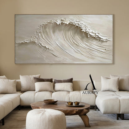 High Relief Plaster Beige Sea Wabi-Sabi Japandi Minimalist Luxe Knife Stroke Sculpted Canvas Wall Art AURA535