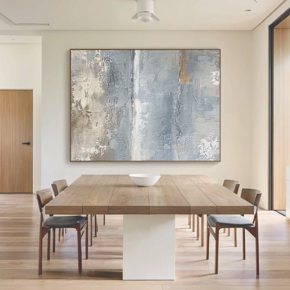 Minimalist Seascape Texture Canvas-Cool Blue & Taupe Painting-AURA035