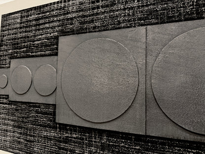 Abstract Textured Geometric Art Plaster Black Gray Sculpted Canvas Wabi-Sabi Japandi Minimalist Wall Decor AURA728