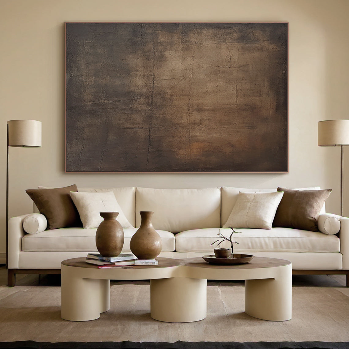 Wabi-Sabi Minimalist Wall Art – Aged Brass & Tobacco Brown – AURA016(Horizontal)