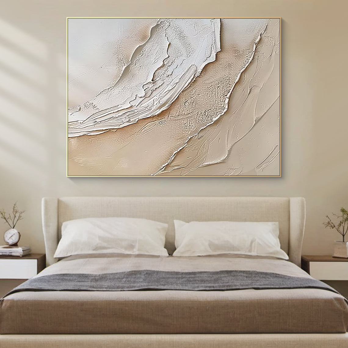 Organic Wave Texture Canvas – Cream & Taupe Tones – AURA007(Square)