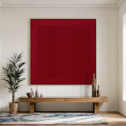 Red Abstract Art Geometric Tactile Canvas Embossed Grid Minimalist Textured Wall Decor AURA624