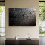 Monochrome Grid Texture Wall Art-Onyx & Charcoal Tones-AURA032