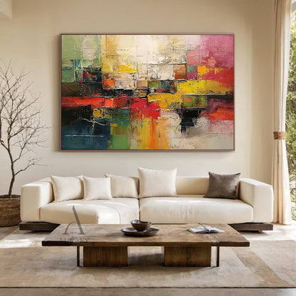 Color Blocks, Red Yellow Green 3D Impasto Abstract Painting AURA866