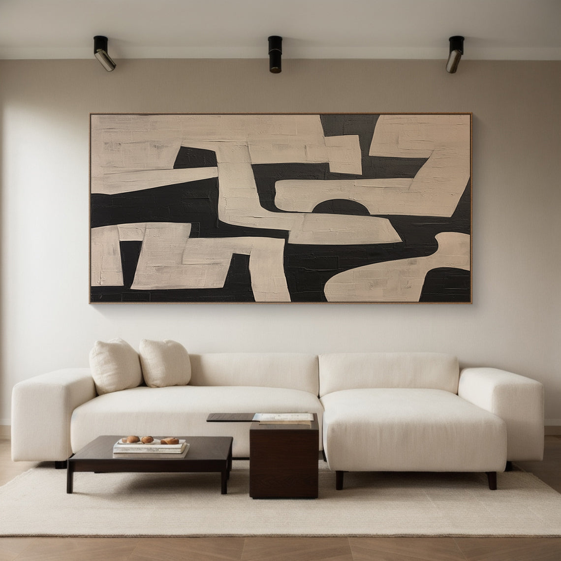 General Abstract Beige Black Textured Wall Art Modern Home Decor-AURA179