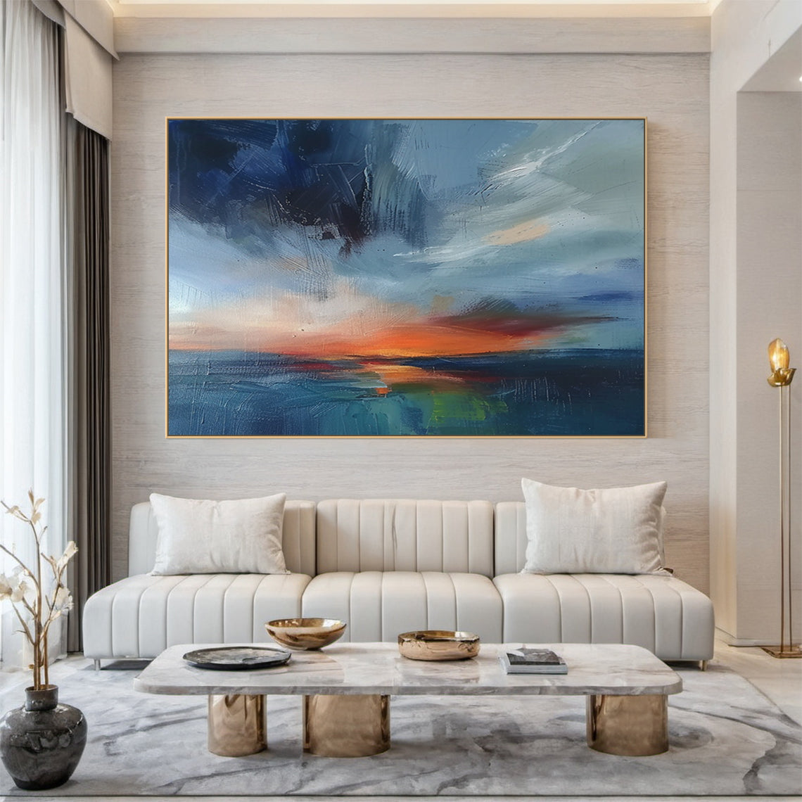 Blue Horizon-Ocean & Sky Minimalist Abstract Art-AURA128