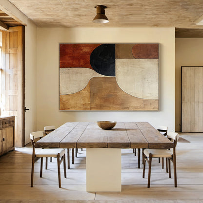 Earthen Harmony wall art – Ochre, Ivory & Onyx – AURA054(Vertical)