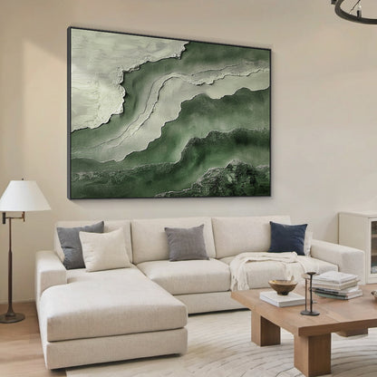 Abstract Textural Wall Art – Forest Green & Stone Layers – AURA041(Vertical)