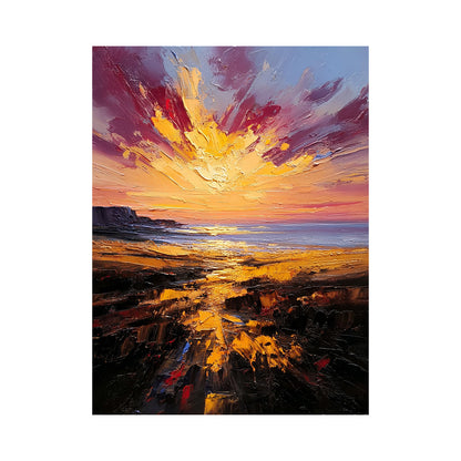 Textured Landscape Oil Painting Brown Red Coastal Sunset Knife Stroke Tactile Modern Canvas Wall Decor AURA747