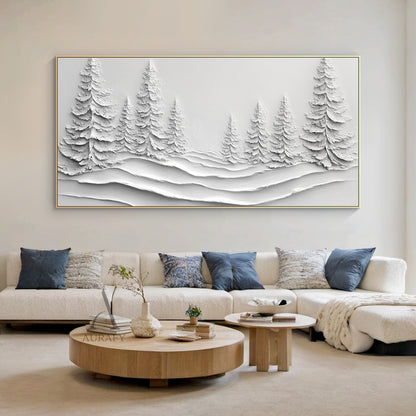 White Landscape Art Minimalist Modern Organic Sculpted High-Relief Layered Tactile 3D Textured Artwork AURA457