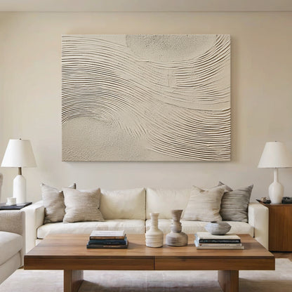 Swirling Impasto Canvas – Cream & Linen Tones – AURA044(Horizontal)