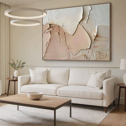 Layered Impasto Canvas – Blush & Cream Tones – AURA008(Vertical)