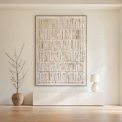 Grid Relief Painting – Cream & Beige Tones – AURA011(Horizontal)