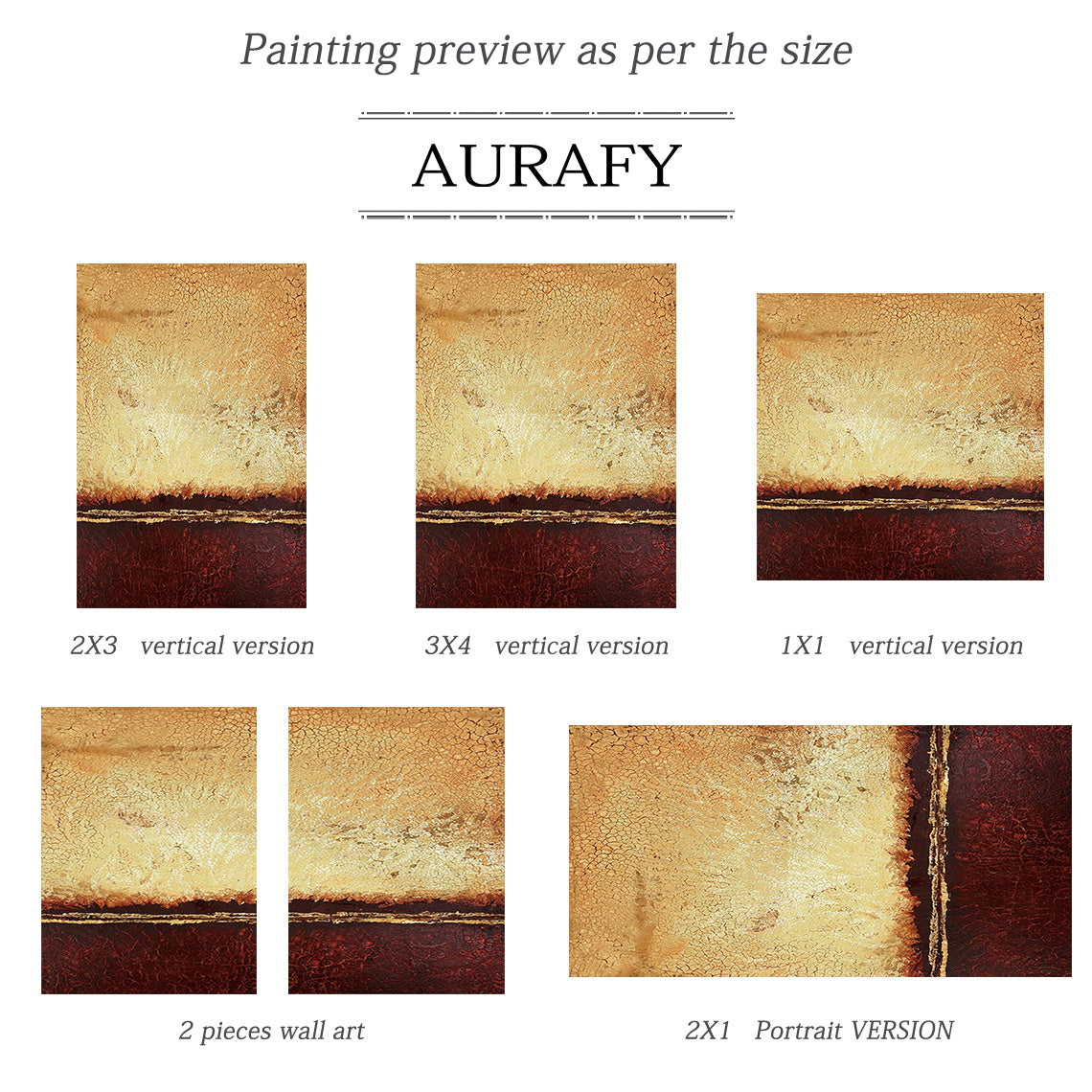 Crackle Textured Abstract Art Warm Yellow Deep Red Golden Accent Vintage Expression Piece AURA650