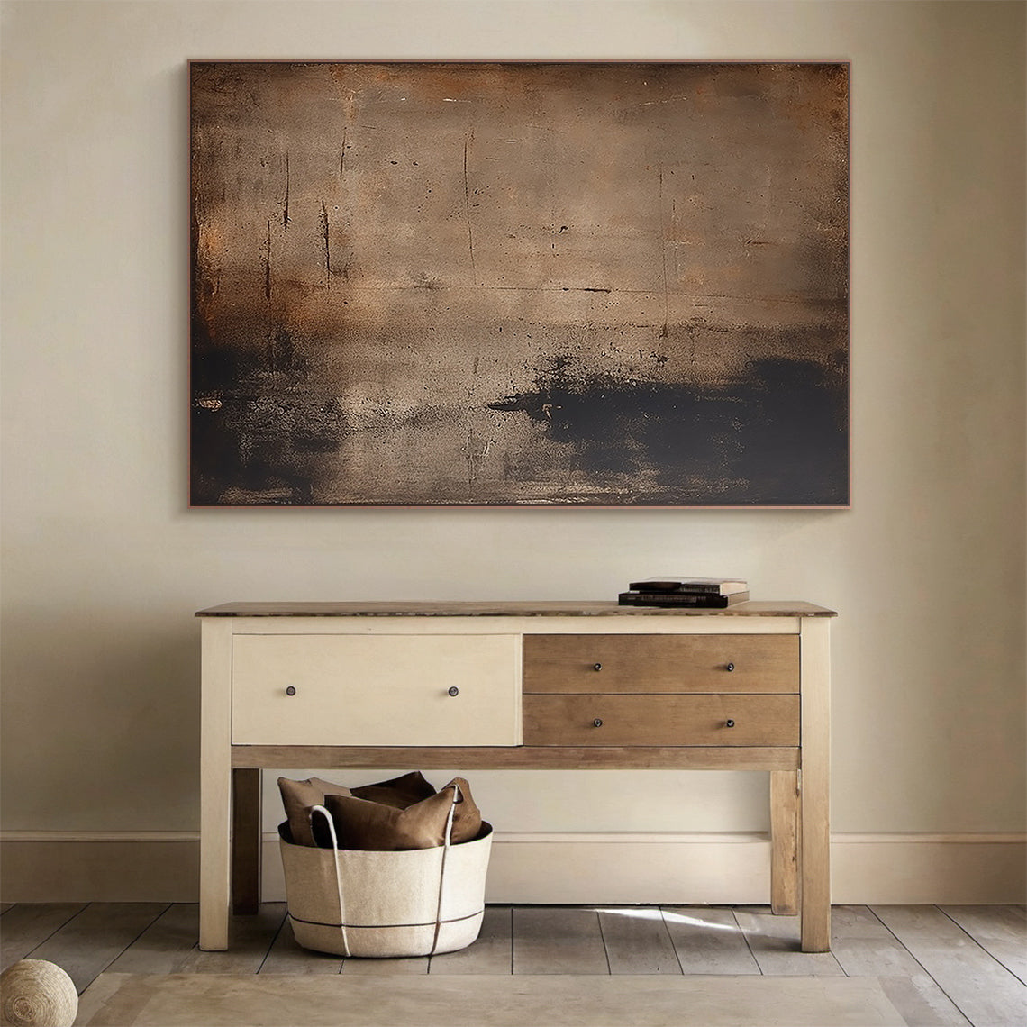 Wabi-Sabi Patina Wall Art – Weathered Copper & Tobacco Umber – AURA017(Horizontal)