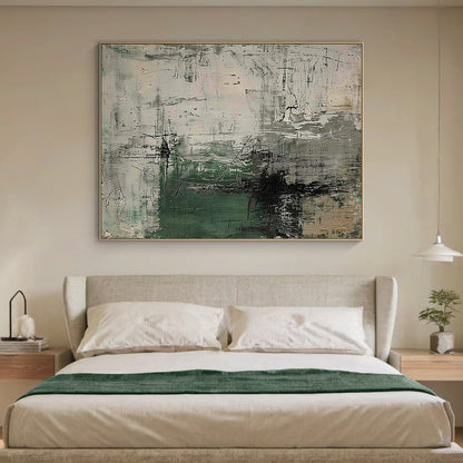 Abstract Minimalist Wall Art – Forest Green & Neutral Grays – AURA021(Square)