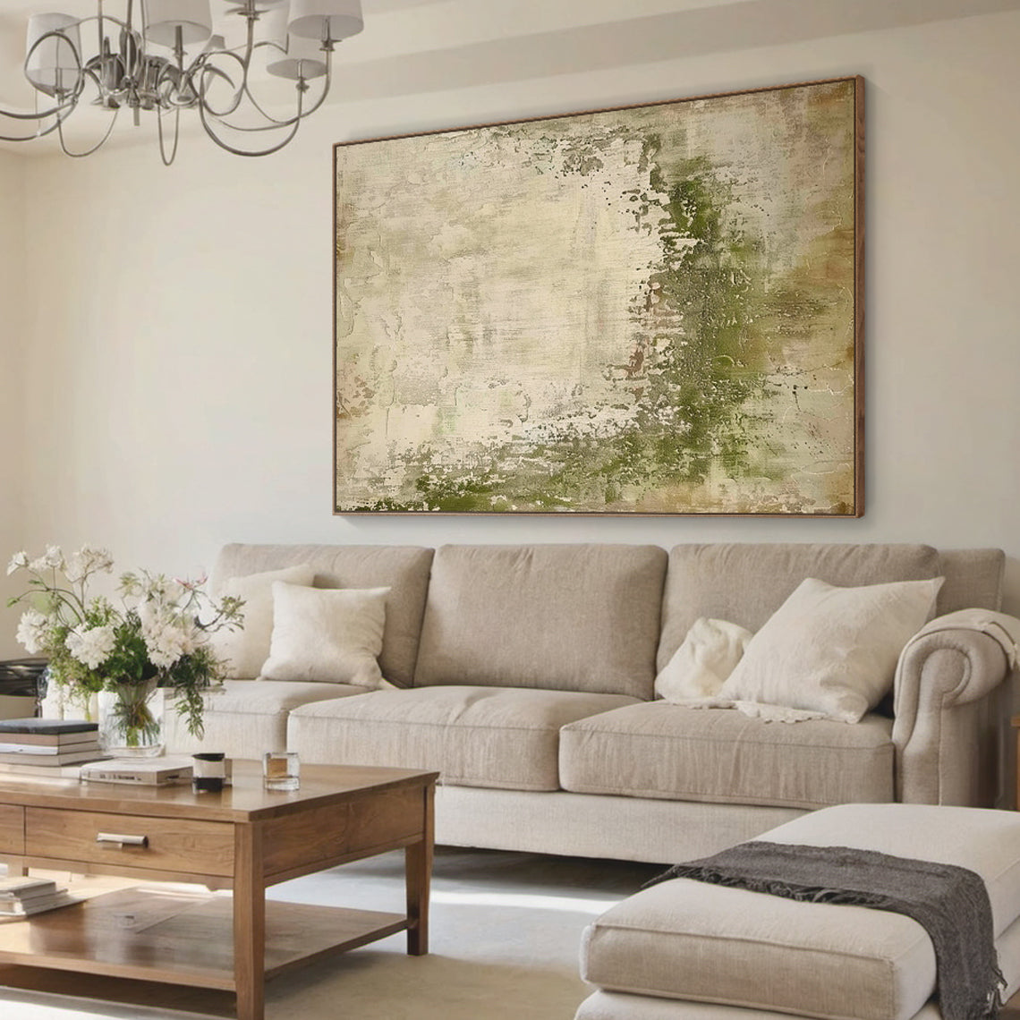 Wabi-Sabi Texture Wall Art-Moss Green & Aged Cream-AURA022