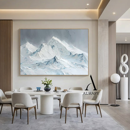 3D Textured Snow Mountain Painting Impasto Tactile Surface Gray White Modern Organic Art AURA519