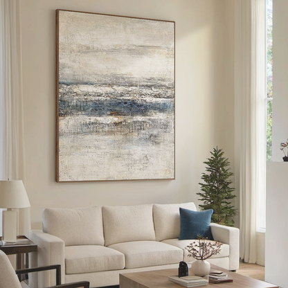 Frozen Silence – White & Grey Wabi-Sabi Textured Wall Art – AURA036(Horizontal)