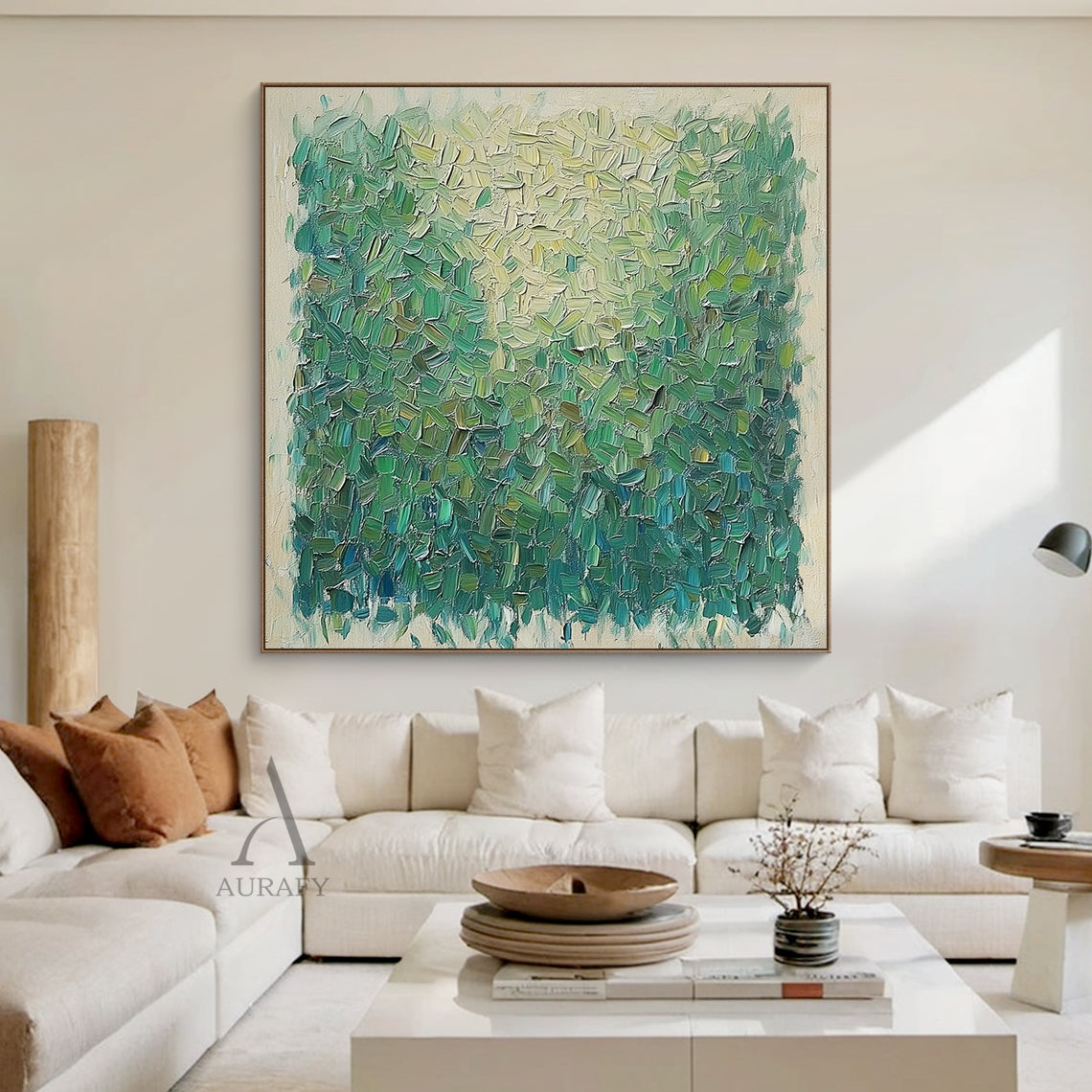 Green Impasto Textured Canvas Painting Wabi-Sabi Knife Stroke Landscape Art Modern Organic Minimalist Luxe Decor AURA746