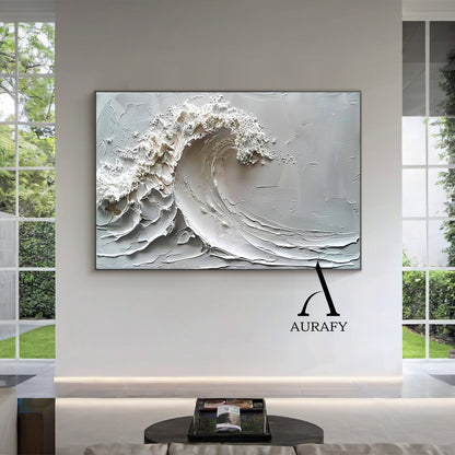 3D Textured Gray Wave Modern Organic Impasto Tactile Sculpted Knife Strokes Artwork AURA521
