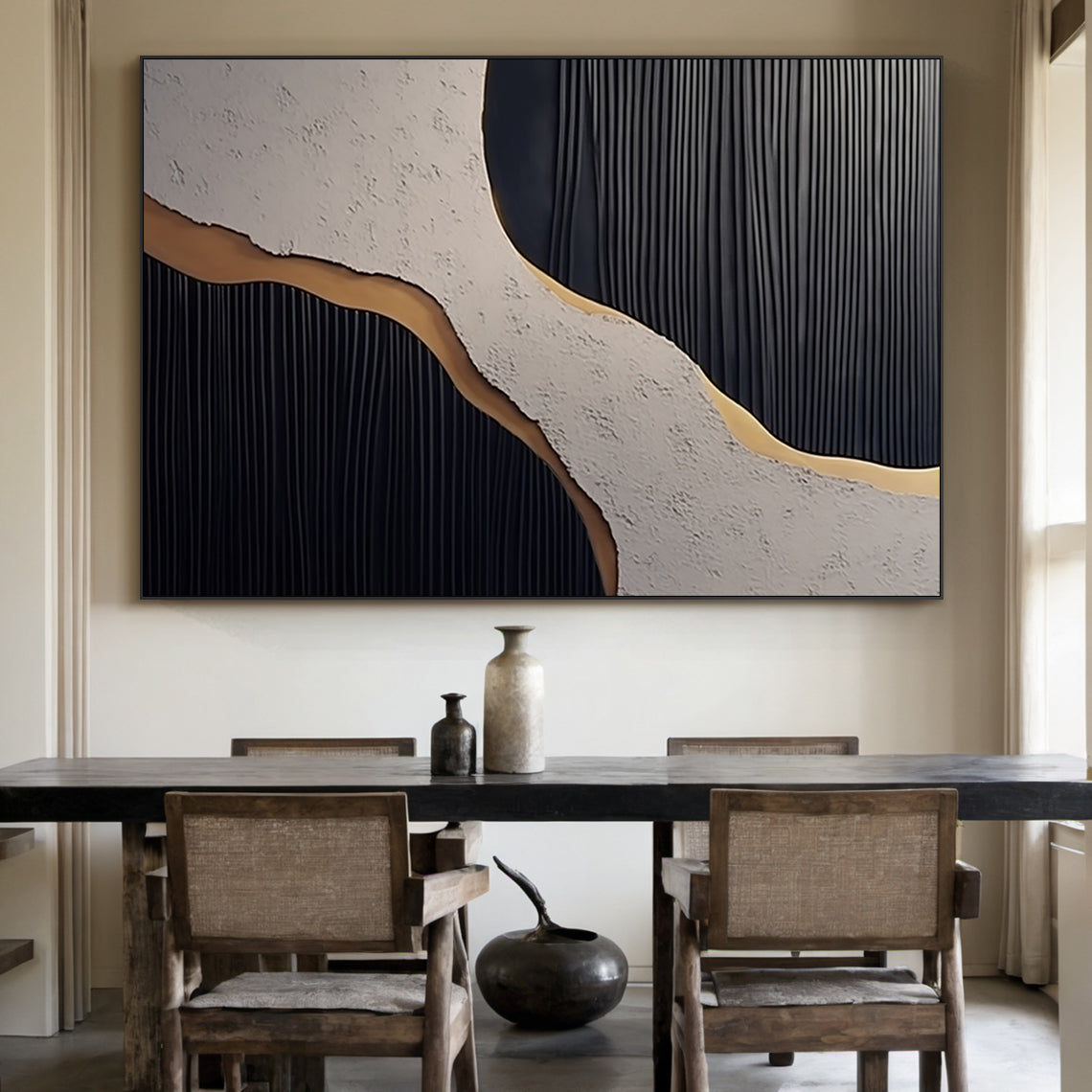 Flowing Contrast Black Gold Texture Wall Art-AURA005