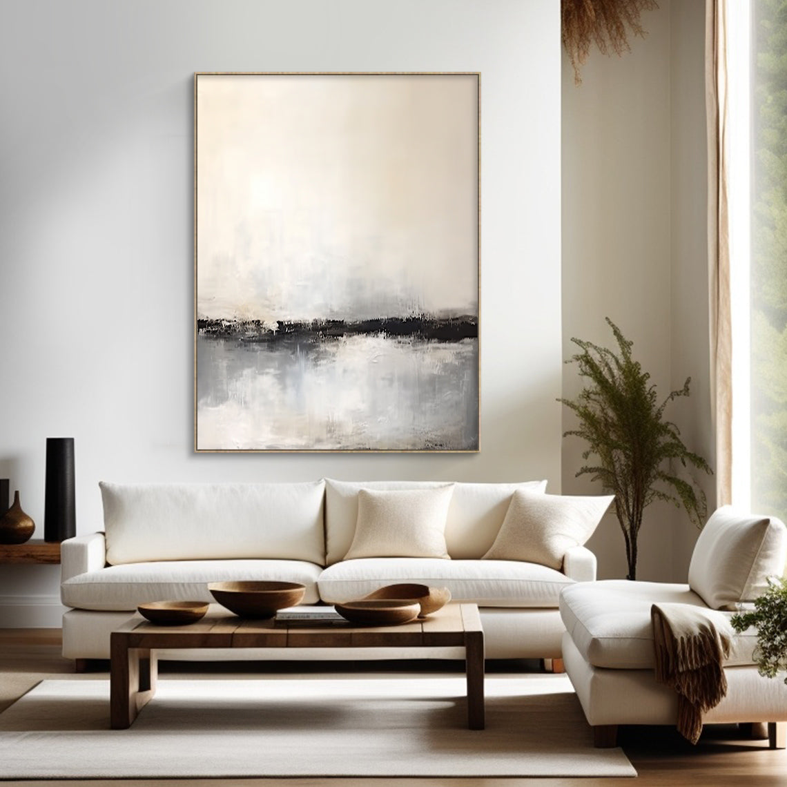 Minimalist Beige Gray Abstract Wall Art for Modern Living Room-AURA183