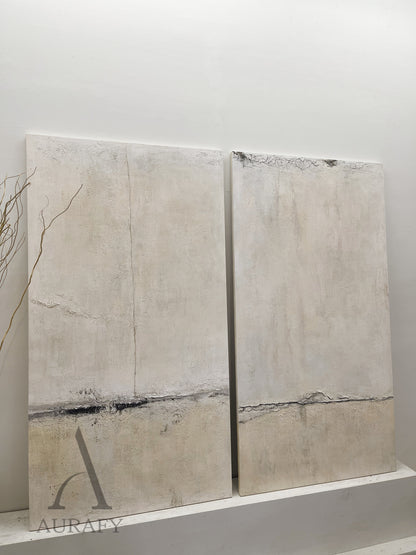 Wabi Sabi Beige Modern Organic Cracked Distressed Tactile Plaster Wall Art Piece AURA570