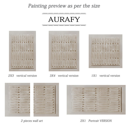 Beige Abstract Plaster Textured Art Sculpted Vertical Grid Tactile Minimalist Luxe Canvas AURA605