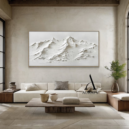 3D Textured Mountain Painting White High-Relief Sculpted Knife-Stroke Tactile Minimalist Luxe Artwork AURA518