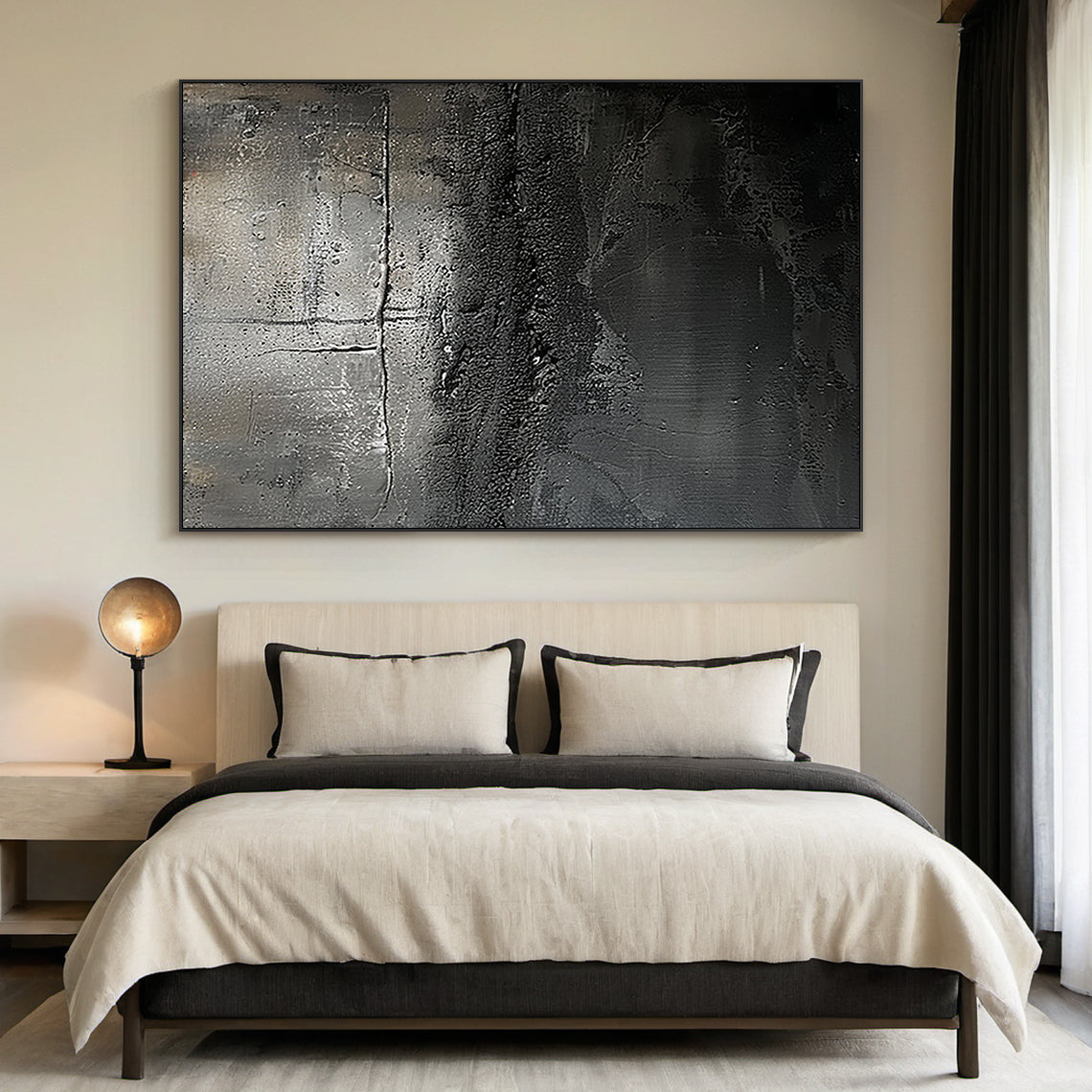 Industrial Patina Texture Wall Art – Charcoal & Steel Grey Tones – AURA020(Horizontal)