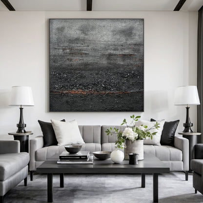 Wabi Sabi Black Copper Textured Abstract Living Room Wall Art AURA220
