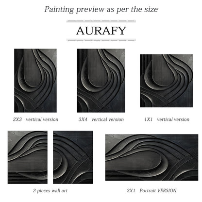 Minimalist Black Wall Art Sculpted High-Relief Tactile Matte Ribbed Modern Organic Design AURA424