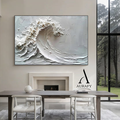 3D Textured Gray Wave Modern Organic Impasto Tactile Sculpted Knife Strokes Artwork AURA521