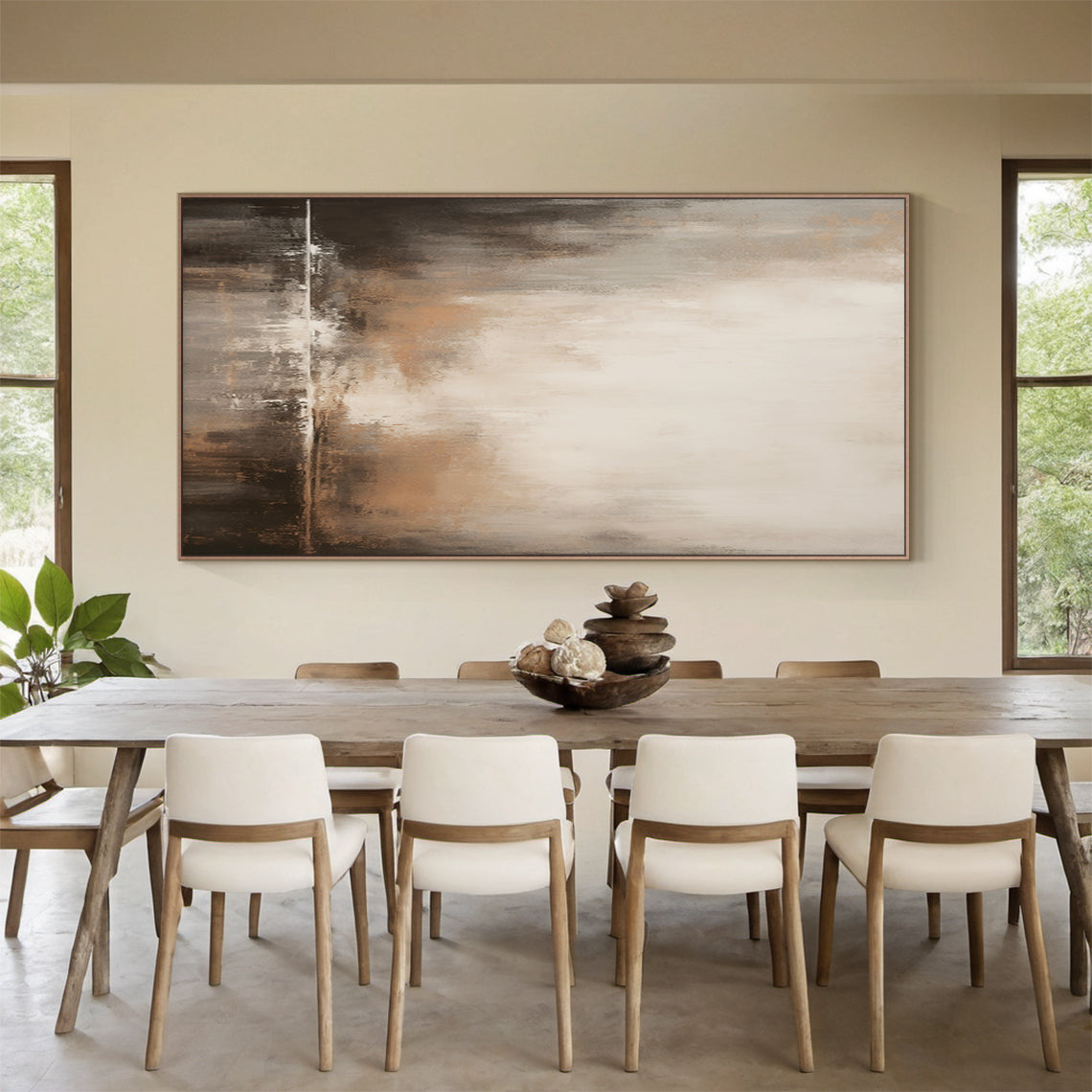 Wabi-Sabi Horizon Abstraction – Sandstone Umber & Mist Grey painting – AURA018(Horizontal)