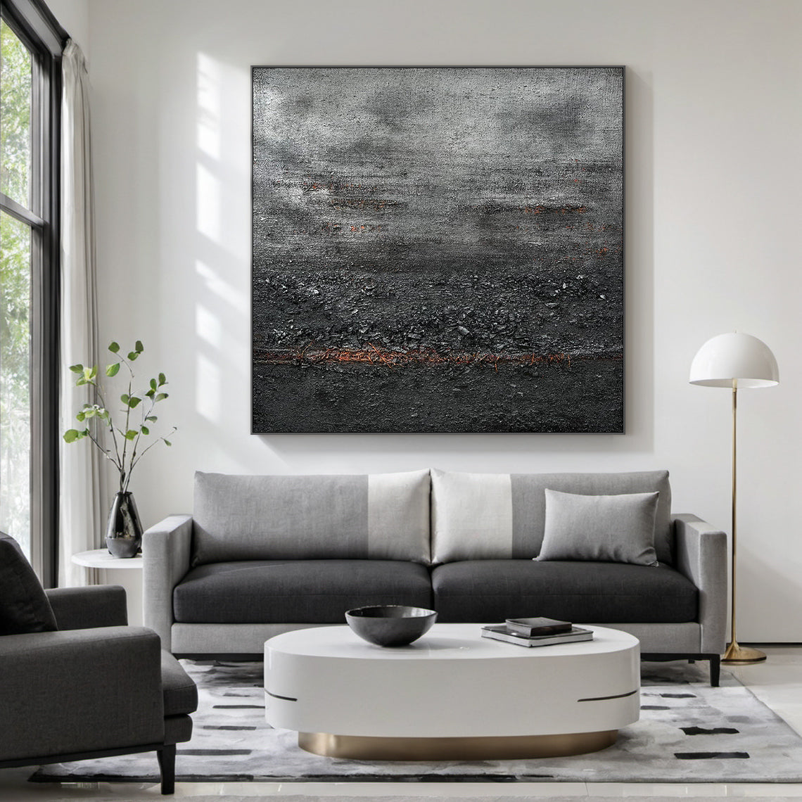Wabi Sabi Black Copper Textured Abstract Living Room Wall Art AURA220