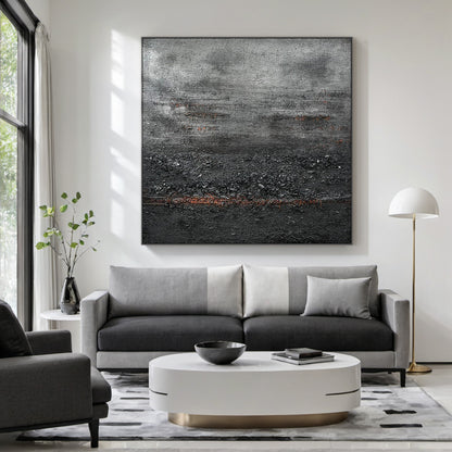Wabi Sabi Black Copper Textured Abstract Living Room Wall Art AURA220