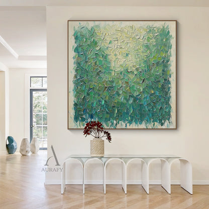 Green Impasto Textured Canvas Painting Wabi-Sabi Knife Stroke Landscape Art Modern Organic Minimalist Luxe Decor AURA746