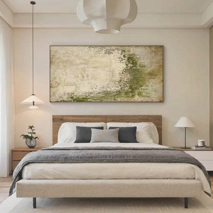 Wabi-Sabi Texture Wall Art – Moss Green & Aged Cream – AURA022(Vertical)