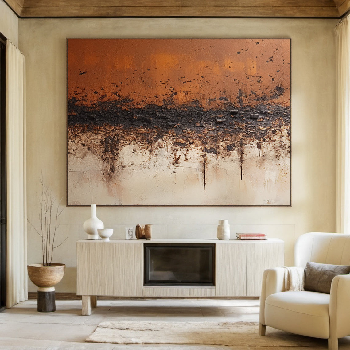 Wabi Sabi Abstract Red Black Textured Canvas Living Room Art AURA214