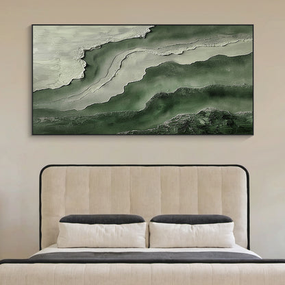 Abstract Textural Wall Art – Forest Green & Stone Layers – AURA041(Vertical)