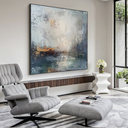 Blue Gray Abstract Wall Art Modern Living Room Decor Print AURA231