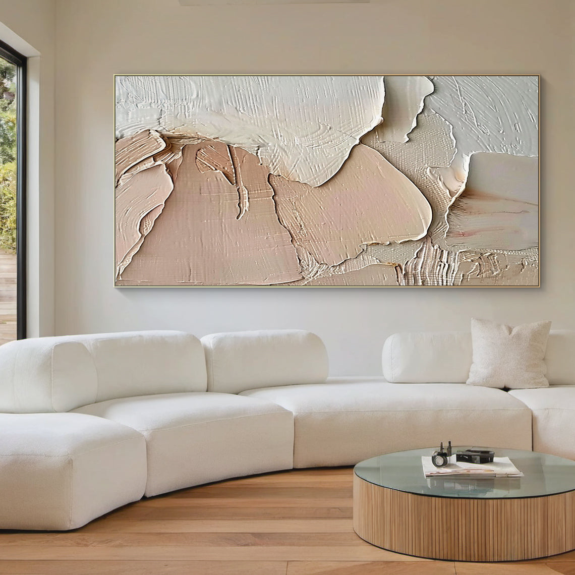 Layered Impasto Canvas – Blush & Cream Tones – AURA008(Vertical)