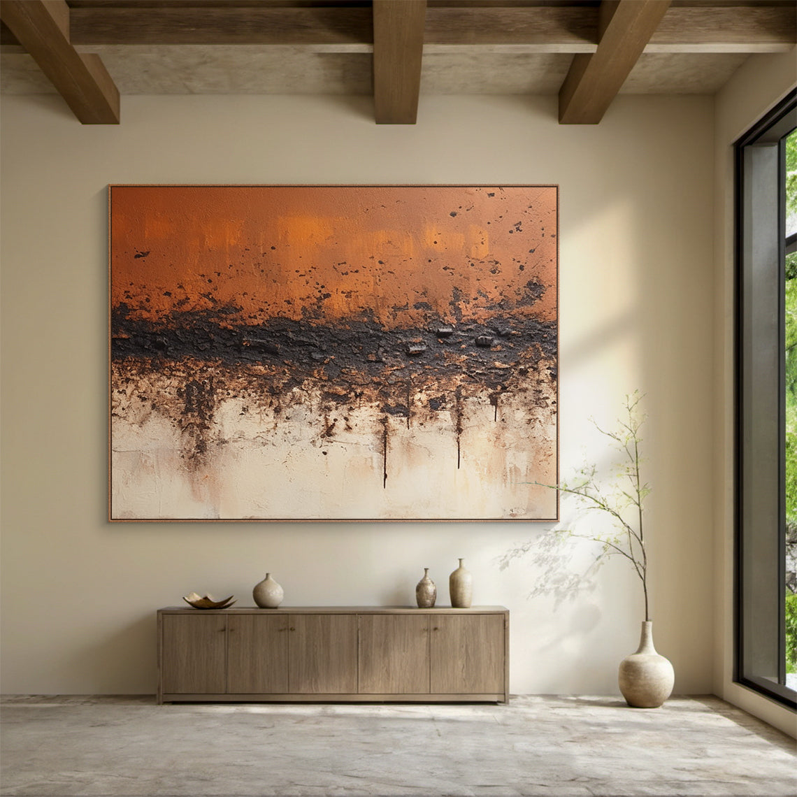 Wabi Sabi Abstract Red Black Textured Canvas Living Room Art AURA214