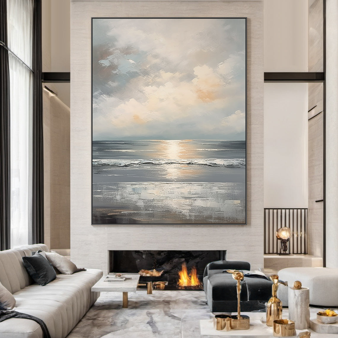 Quiet Horizon-Gray Waves & Sky Abstract Art-AURA126