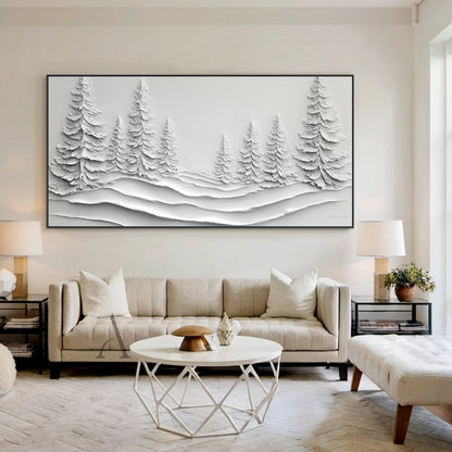White Landscape Art Minimalist Modern Organic Sculpted High-Relief Layered Tactile 3D Textured Artwork AURA457
